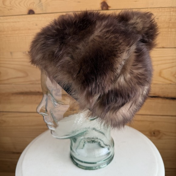 Vintage Brown Long Fur Hat Made in Italy Genuine Soft Fluffy Pom Pom Warm‎ 70s main image 4